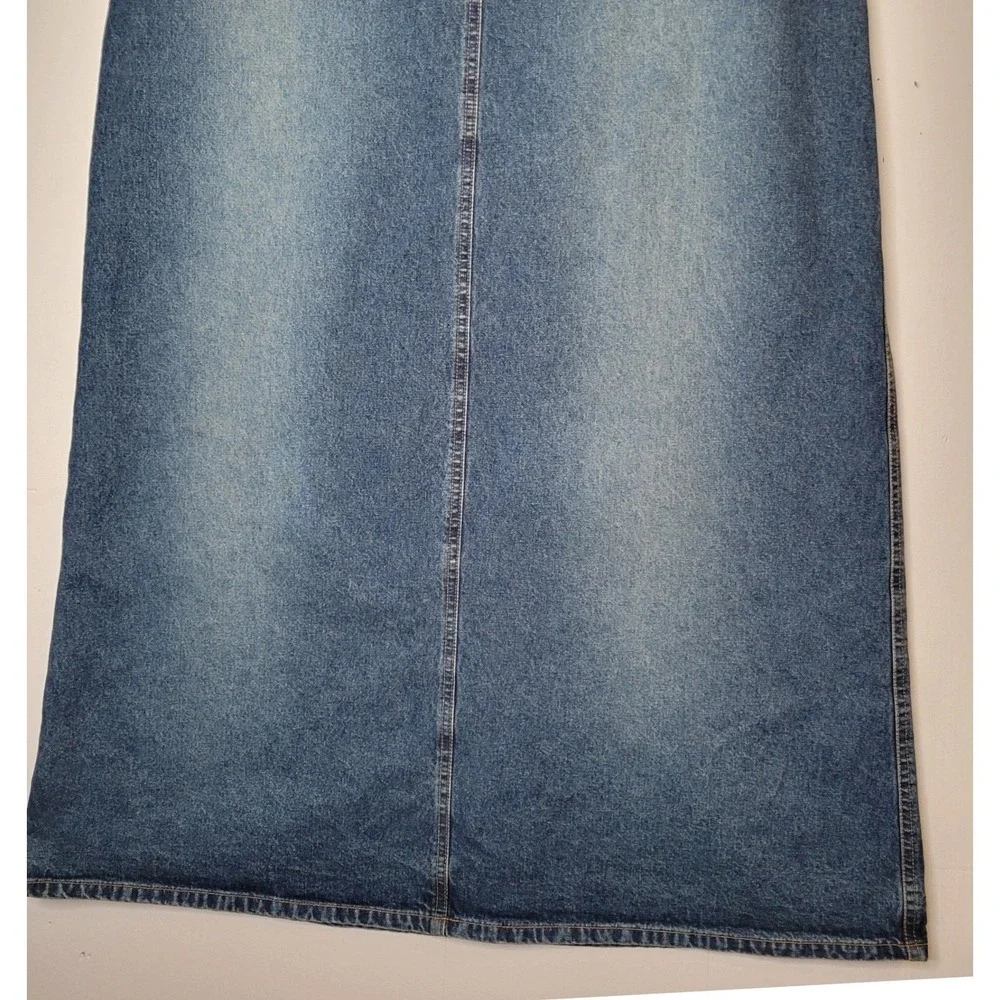 Classic Blue Denim Midi Skirt with Lace-Up Front - Picture 11 of 15